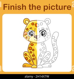 Connectez le point et complétez l'image.Léopard à coloration simple.Jeu de dessin pour enfants Illustration de Vecteur