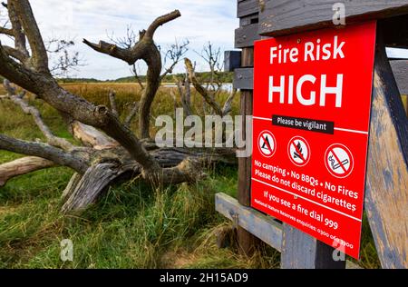 Signe de risque d'incendie Benacre Broad Covehithe Suffolk Banque D'Images