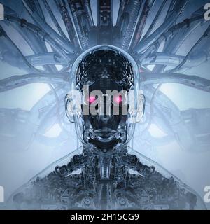 La machine dans la forme humaine - illustration 3D de la science-fiction futuriste de verre mâle humanoid cyborg composé de machines complexes Banque D'Images