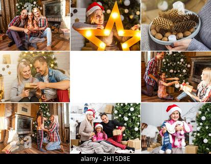 collage de photos de famille sur un thème de noël Banque D'Images