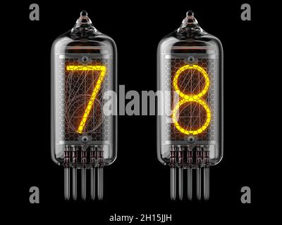 Indicateur du tube Nixie.Numéro 7 sven et 8 huit sur fond noir.illustration 3d Banque D'Images