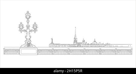 Saint-Pétersbourg, Russie, Landmark, forteresse Pierre-et-Paul, Cathédrale Pierre-et-Paul, Pont de la Trinité, Pont Kirov, nuits blanches Illustration de Vecteur