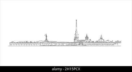 Saint-Pétersbourg, Russie, Landmark, forteresse Pierre-et-Paul, Cathédrale Pierre-et-Paul, Pont de la Trinité, Pont Kirov, nuits blanches Illustration de Vecteur