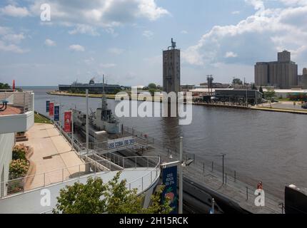 Manitowoc, Wisconsin.Le front de mer et le ferry historique SS Badger. Banque D'Images