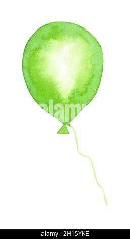 Aquarelle peinture vert ballon Doodle.Fond de fête pour carte de vœux, invitation de fête, cartes d'anniversaire.Isolé sur un arrière-plan blanc.D Banque D'Images