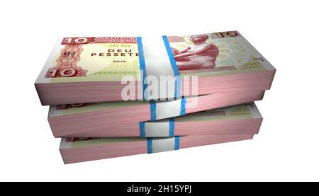 Illustration 3D de 10 Andorre Pessetes billets de banque pile d'argent sur fond blanc Banque D'Images