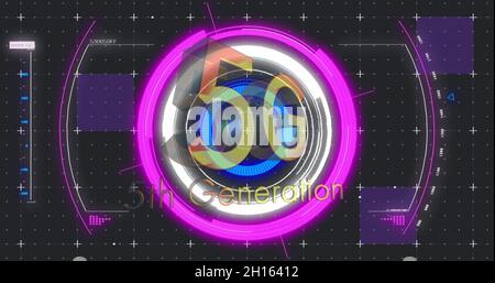 Image de 5g de texte de 5e génération sur balayage de l'oscilloscope en arrière-plan Banque D'Images