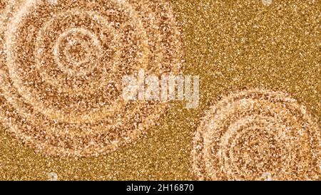 Cercles de gouttes d'eau sur fond de sable étincelant.Fond doré pour l'affichage du produit.Illustration vectorielle. Illustration de Vecteur