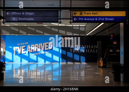 Le signe de Hey New York Je suis arrivé Moynihan train Hall.Manhattan.New York City.USA Banque D'Images