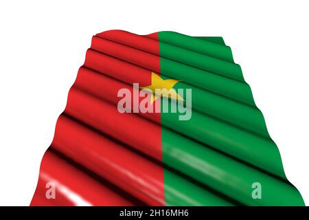 Joli drapeau de fête illustration 3d - drapeau brillant du Burkina Faso avec de grands plis isolés sur blanc, vue en perspective Banque D'Images