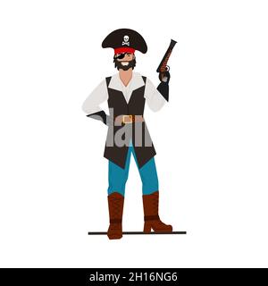 Pirate armé.Jeune pirate beau avec un bandeau.Caractère vectoriel Illustration de Vecteur