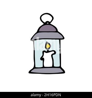 Bougie de cire brûlante Doodle.Décoration à chandeliers dessinés à la main sur fond blanc.Vacances, Saint Valentin, anniversaire, Noël, église,Halloween Illustration de Vecteur