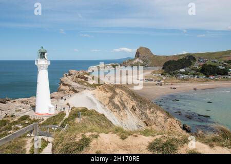 Point de vue sur le phare de castlepoint à Wairararapa en Nouvelle-Zélande Banque D'Images