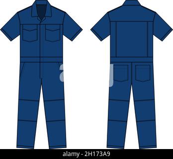 Combinaison de travail à manches courtes ( Jumpsuit, Boilersuit ) modèle illustration vectorielle | Bleu Illustration de Vecteur