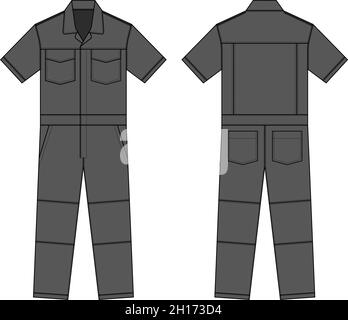 Combinaison de travail à manches courtes ( Jumpsuit, Boilersuit ) modèle illustration vectorielle | gris foncé Illustration de Vecteur