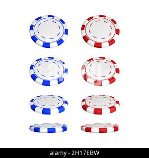 Jetons de poker dans une position différente.Jetons de couleur rouge et bleu de casino isolés sur fond blanc.Illustration vectorielle Illustration de Vecteur