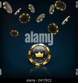 Jetons de poker en noir et or.Jetons de casino 3D réalistes isolés sur fond blanc.Élément de conception pour casino.Illustration vectorielle Illustration de Vecteur