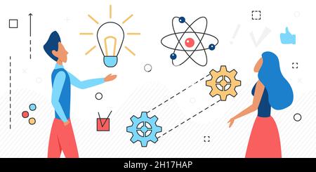 Technologies de l'énergie nucléaire, développement de l'atome pacifique dans la production.Production d'électricité, innovation de l'électrification, conception de vecteurs Illustration de Vecteur