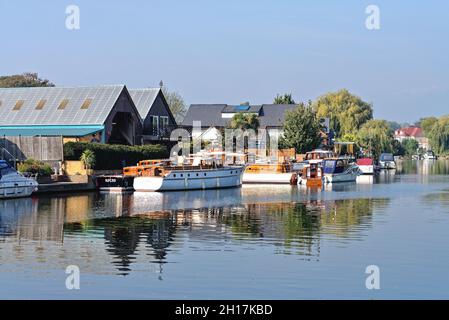 Un canoéiste sur la Tamise à Laleham lors d'une journée ensoleillée au début de l'automne, Surrey, Angleterre, Royaume-Uni Banque D'Images