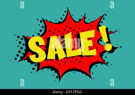 Solde lettrage Comic illustration de dessin animé Vector dans le style pop art rétro sur fond demi-ton Illustration de Vecteur