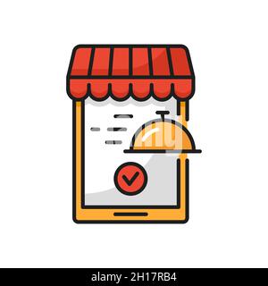 Icône de livraison alimentaire application mobile en ligne déjeuner isolé.Vector livraison rapide de nourriture dans smartphone, services d'expédition rapide, café restaurant commander ac Illustration de Vecteur