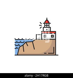 Cabo da Roca à Sintra, Portugal icône de paysage isolée.Vector Portugal projecteur tour à Sintra,.Vector Portugais célèbre place, site touristique Illustration de Vecteur