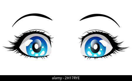 Surprise yeux bleus anime fille.Illustration vectorielle de style manga isolée sur fond blanc.Image vectorielle d'un regard perçant, séparée du Illustration de Vecteur