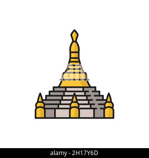 Les Lumières Stupa isoler le bouddhisme religion signe isolé ligne de couleur icône.Vecteur culte bouddhiste et hindouisme religion Dharma signe.Stupa de desce Illustration de Vecteur