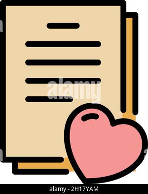 Icône cœur et documents.Contour du cœur et des documents vecteur icône couleur isolé plat Illustration de Vecteur