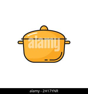 Casserole, jaune ustensiles de cuisine marmite ligne isolée icône.Vector Metal Grand objet vaisselle pour faire bouillir l'eau, préparer la soupe, raser les aliments à la vapeur.Tache Illustration de Vecteur