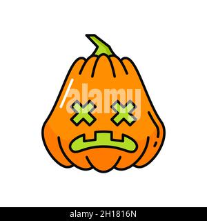 Citrouille Jack-o-lanterne Halloween Creepy symbole isolé orange légume icône de contour.Garde vectorielle avec yeux croisés et sourire incurvé, visage en colère.Pu Illustration de Vecteur