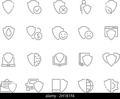 Jeu d'icônes de ligne de défense.Protection, sécurité, protection, protection, sécurité et bien plus encore. Illustration de Vecteur