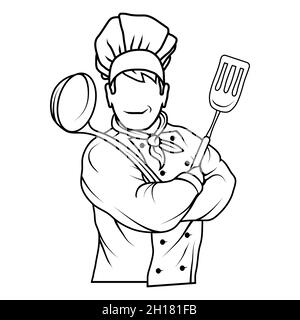 Chef cuisinier debout dans une posture différente.Chef en uniforme.Logo Cook.Chapeau de chef.Chef cuisinier professionnel Illustration de Vecteur