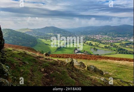 Helmeth, Colline Hill Faye Hellner et Ragleth Hill vu de Caer Caradoc, près de Church Stretton, Shropshire Banque D'Images