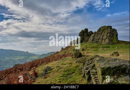 Three Fingers Rock on Caer Caradoc, Church Stretton, Shropshire Banque D'Images