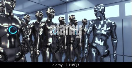 Rendu 3D.Figures humanoïdes et scène sicifi Banque D'Images