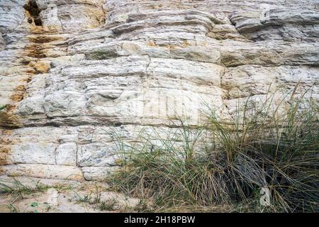 Des couches de roche de grès se sont formées pendant la période de l'Eocène qui composent la falaise est de Bournemouth, dans le Dorset, au Royaume-Uni Banque D'Images