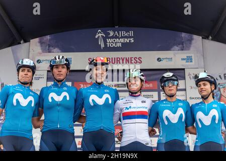 Sheyla Gutiérrez Ruiz, Aude Biannic, Gloria Rodriguez Sanchez, Jelena Eric, Lourdes Oyarbide Jimenez,Alicia Gonzalez Blanco au Women's Tour Banque D'Images