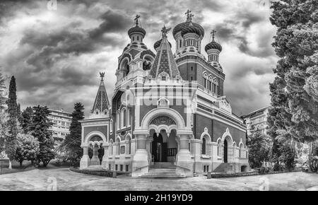 L'emblématique cathédrale orthodoxe Saint-Nicolas, l'un des principaux sites touristiques de Nice, Côte d'Azur, France Banque D'Images