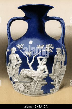 La légende de 1884 se lit comme suit : vase Portland trouvé dans le sarcophage d'Alexandre Severus.Le vase Portland est un vase en verre de caméo romain, qui est daté entre AD 1 et AD 25, bien que les dates basses de la Colombie-Britannique ont un certain soutien académique.C'est la pièce de camée romaine la plus connue et a servi d'inspiration à de nombreux fabricants de verre et de porcelaine à partir du début du XVIIIe siècle.Alexandre Severus a été l'empereur romain de 222 à 235 après J.-C. Banque D'Images