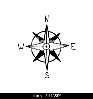 Icône compas dessinée à la main isolée sur fond blanc.Symbole géographique Doodle.Enseignes compas, logo.Illustration vectorielle Illustration de Vecteur