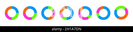 Exemples de graphique en anneaux.Les diagrammes circulaires sont divisés en 4 sections de couleurs différentes.Modèles graphiques simples à secteurs ou à roulettes.Formes rondes coupées en quatre parties.Illustration vectorielle plate. Illustration de Vecteur