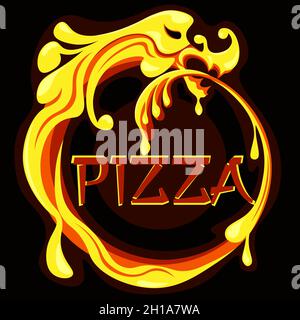 logo pizza brillant sous forme de dragon avec fromage fondu 1 Illustration de Vecteur