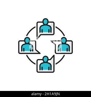 Conférence de chat professionnel, icône de ligne de couleur isolée de réunion en ligne.Vector communiquant les personnes, les employés du centre de support, le groupe de communication d'équipe dans ci Illustration de Vecteur