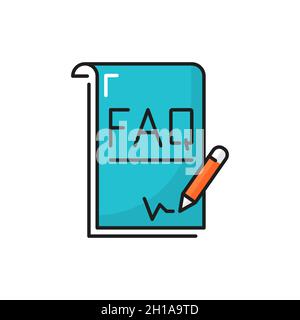 Livre d'aide avec les questions fréquemment posées stylo note icône de couleur isolée.Magazine d'interrogation Vector, guide d'instructions, assistance client.Activé Illustration de Vecteur