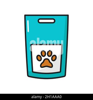 Icône de contour isolé pour sac d'alimentation en sac pour chien sec pour chien de chat.Coffret vectoriel avec imprimé paw, chatons de nutrition vétérinaire et repas de chiots.National an Illustration de Vecteur