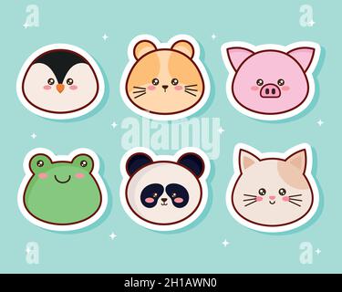 kawaii six personnages animaux Illustration de Vecteur