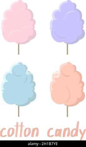 Vector Set un coton traditionnel bonbon.Icônes de style plat isolées sur un fond blanc.Nuages de sucre. Illustration de Vecteur