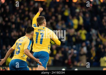 Brondby, Danemark., .Mikael Uhre (11) de Broendby IF obtient des scores pour 2-2 pendant le match 3F Superliga entre Broendby IF et Vejle Boldklub à Brondby Stadion.(Crédit photo : Gonzales photo/Alamy Live News Banque D'Images