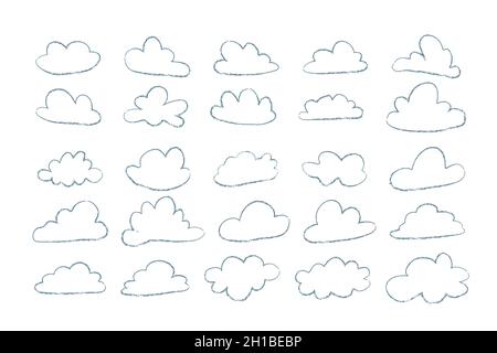 ensemble de nuages dans le style d'esquisse de caniche dessiné à la main, nuages de contour simples Illustration de Vecteur